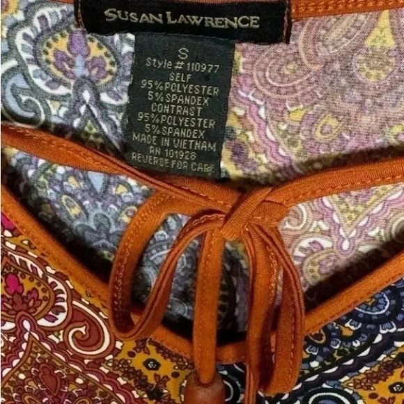 Susan Lawrence Women's Boho Multicolor Paisley Blouse Top Size S - Picture 3 of 3